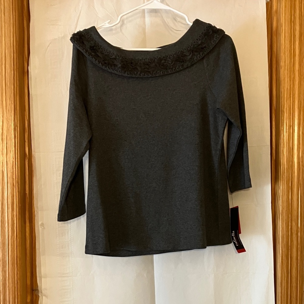 RAFAELLA Women’s winter grey Sz L NWT decorative boat neck long sleeve sweater